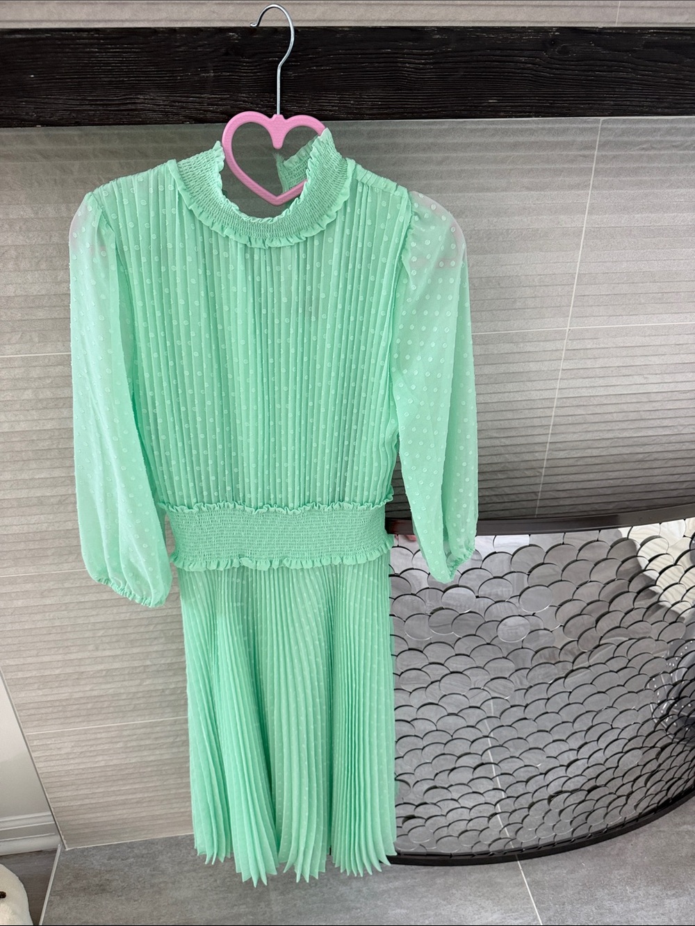 Nanette Lepore Mint Green Pleated Ruffled Neck Dress